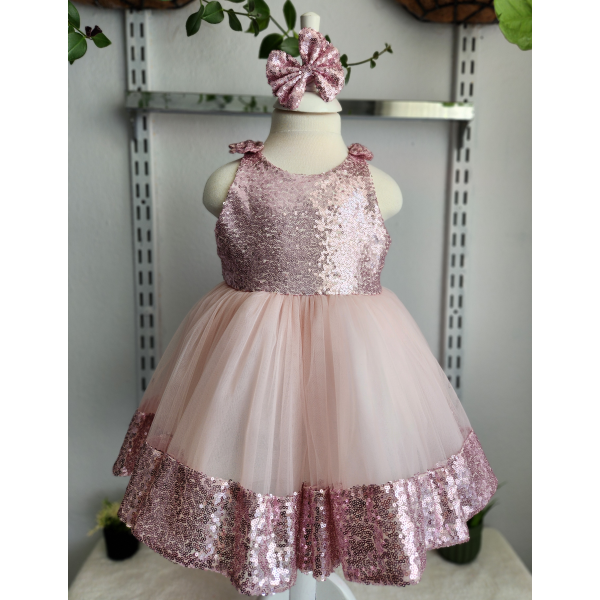 PUDRA PEMBE PAYET ELBİSE ASKILI 
