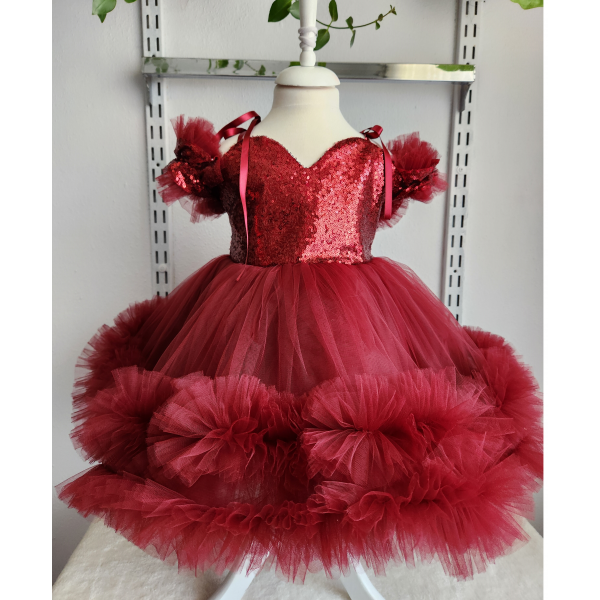 BORDO PRENSES MODEL PAYET ELBİSE