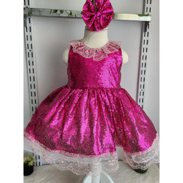 ŞEKER PEMBE PAYET ELBİSE DANTELLİ