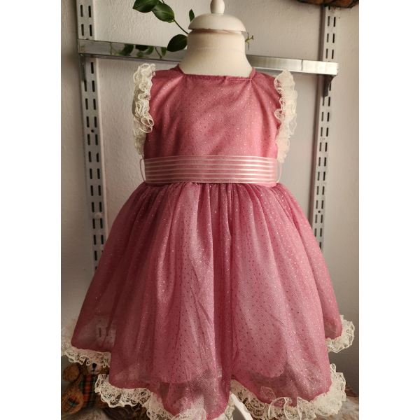 PUDRA PEMBE SİMLİ TÜL ELBİSE